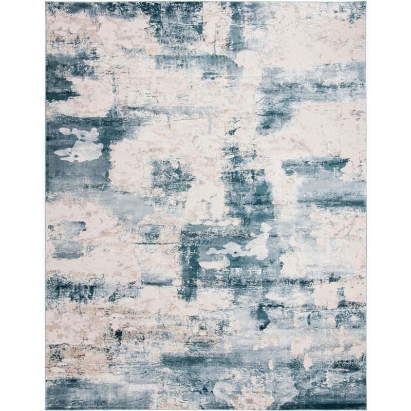 Beige and Turquoise Abstract Synthetic Area Rug, 8' x 10'