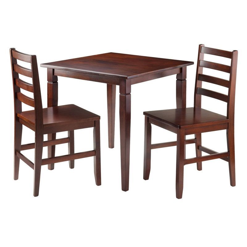 Winsome Walnut 3-Piece Square Dining Set with Ladder Back Chairs