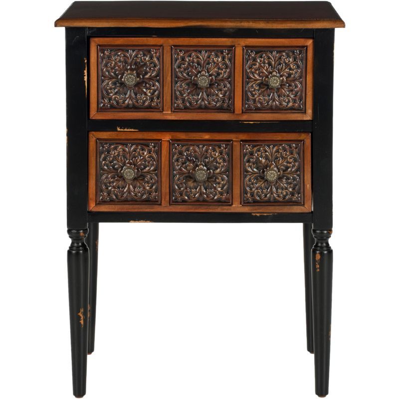 Tuscan Warmth Dual-Drawer Rectangular Side Table in Dark Brown