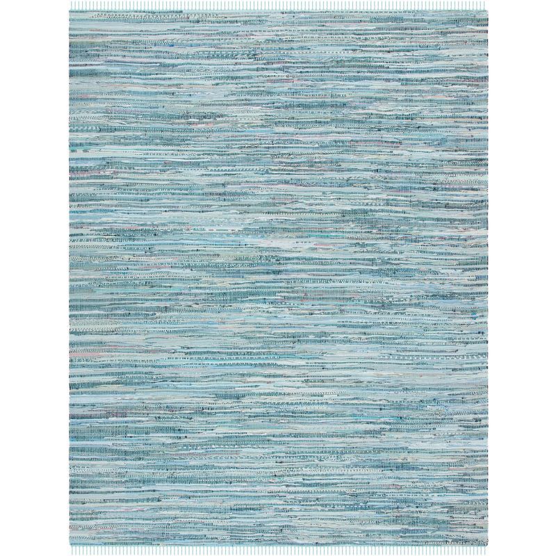 Hand-Woven Turquoise Stripe Cotton Area Rug, 8' x 10'