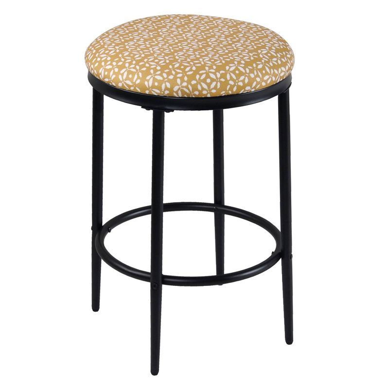 Sleek Golden Yellow 21.7" Metal & Wood Upholstered Barstool