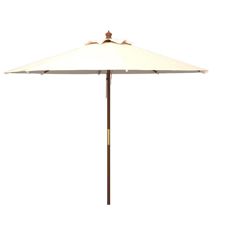 Cannes 11-Foot Beige Wooden Pulley Market Umbrella
