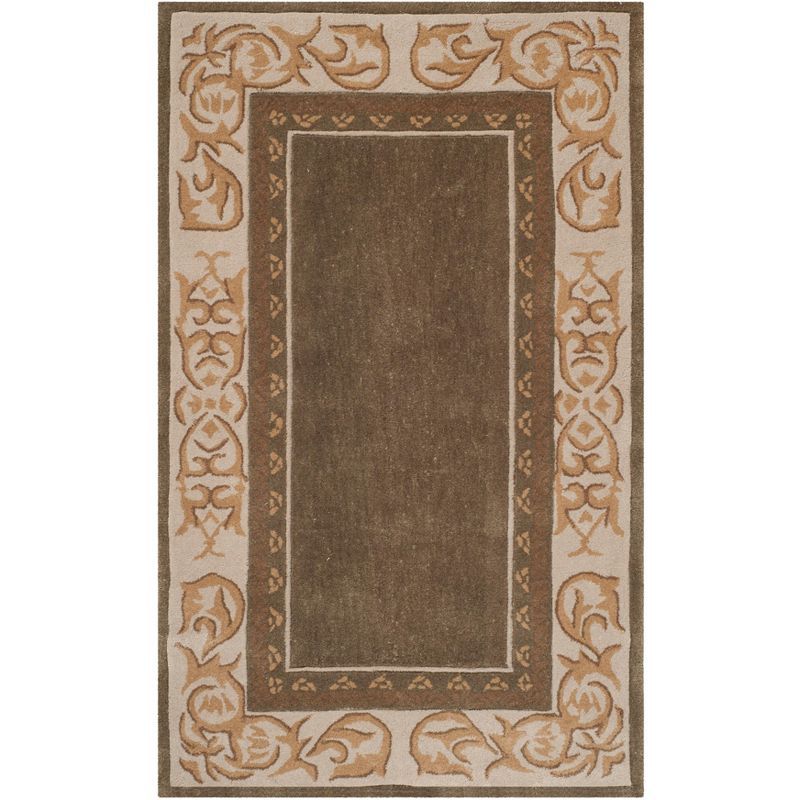 Olive and Ivory Hand-Hooked Wool Area Rug 3' x 5'