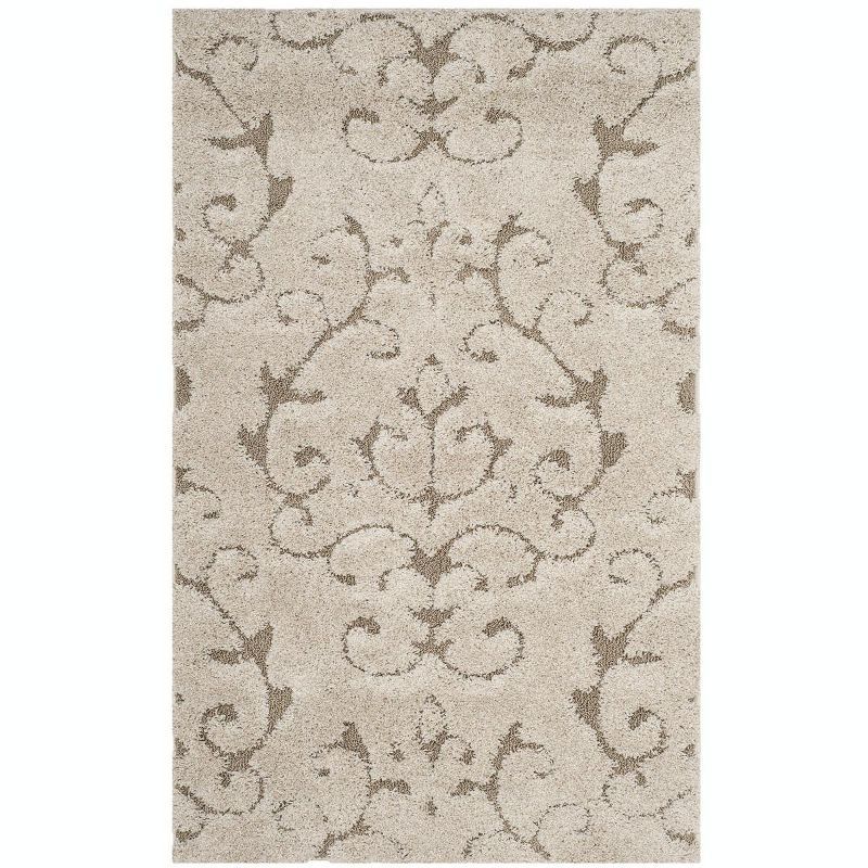 Cream Beige Rectangular Hand-knotted Shag Area Rug