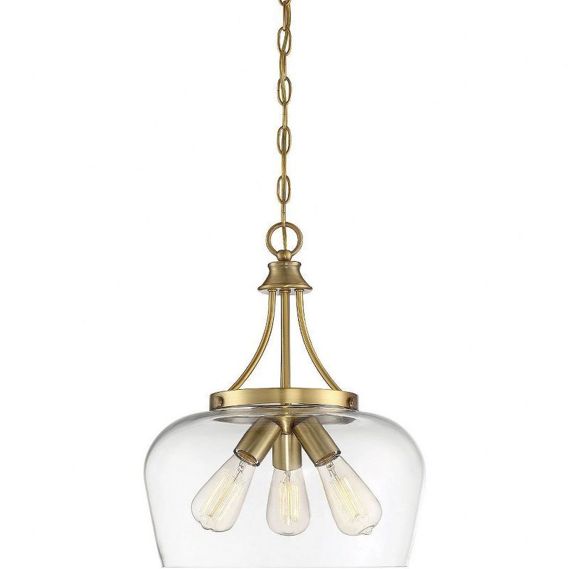 Elegant Warm Brass Octave 3-Light Curved Glass Pendant