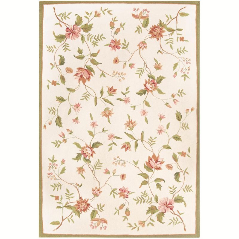 Ivory Floral Hand-Knotted Wool Area Rug, 6' x 9'