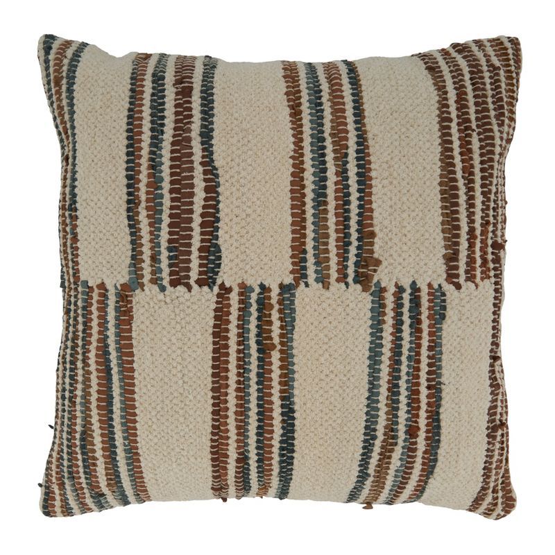 Rustic Multicolor Chindi Stripe Square Throw Pillow