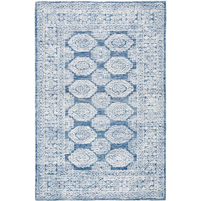 Hand-Tufted Elegance Blue Wool Rectangular Rug 4' x 6'