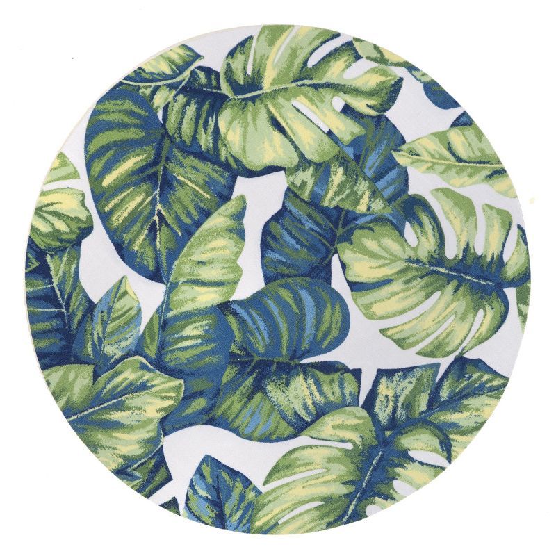 Lisa Green and Blue Synthetic Round Floral Rug, 4'