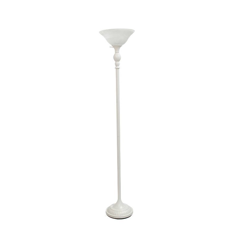 71" White Metal Torchiere Floor Lamp with Marbleized Glass Shade