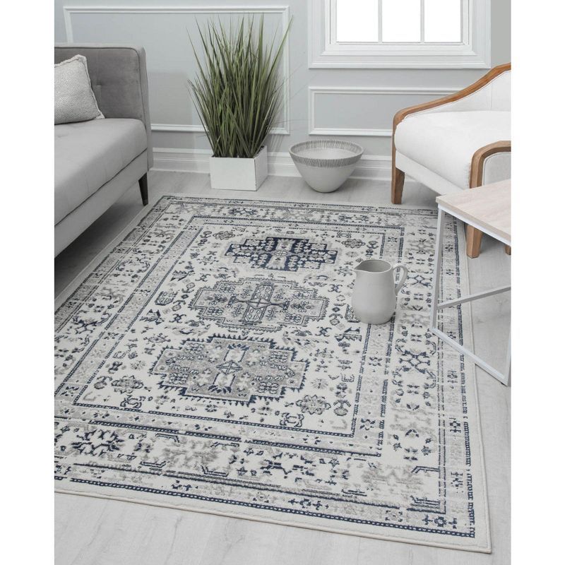 Glacial Sundara Blue and White Floral Synthetic 5' x 7' Area Rug