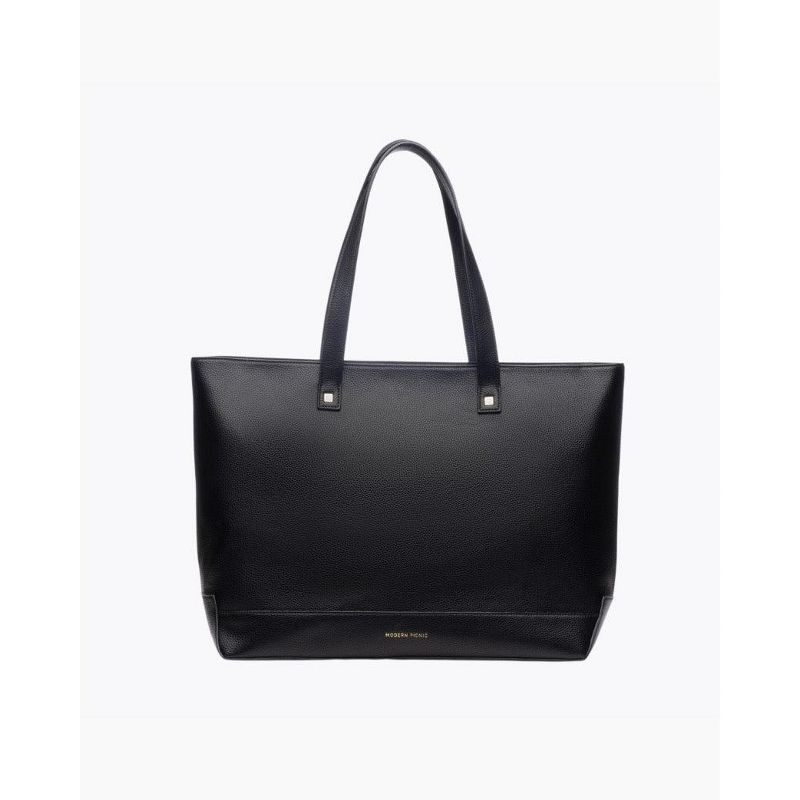 Black Faux Leather Tote with Insulated Pouch