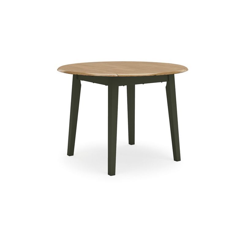 Round Beige and Green Extendable Wood Dining Table