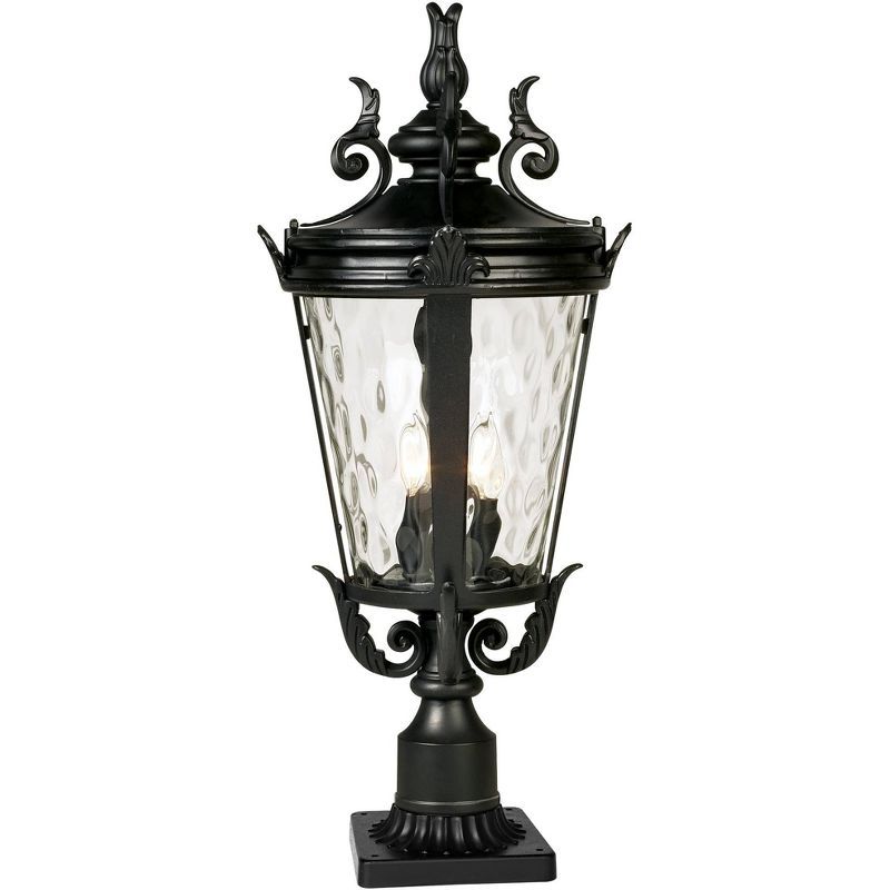 Casa Marseille Textured Black Outdoor Post Light with Clear Hammered Glass