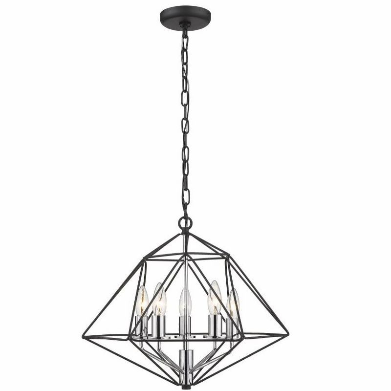 Chrome and Matte Black Geometric Cage 5-Light Chandelier