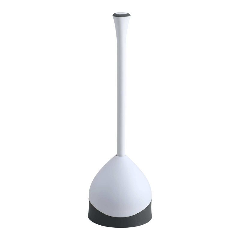 White Ergonomic Toilet Plunger with Hideaway Caddy