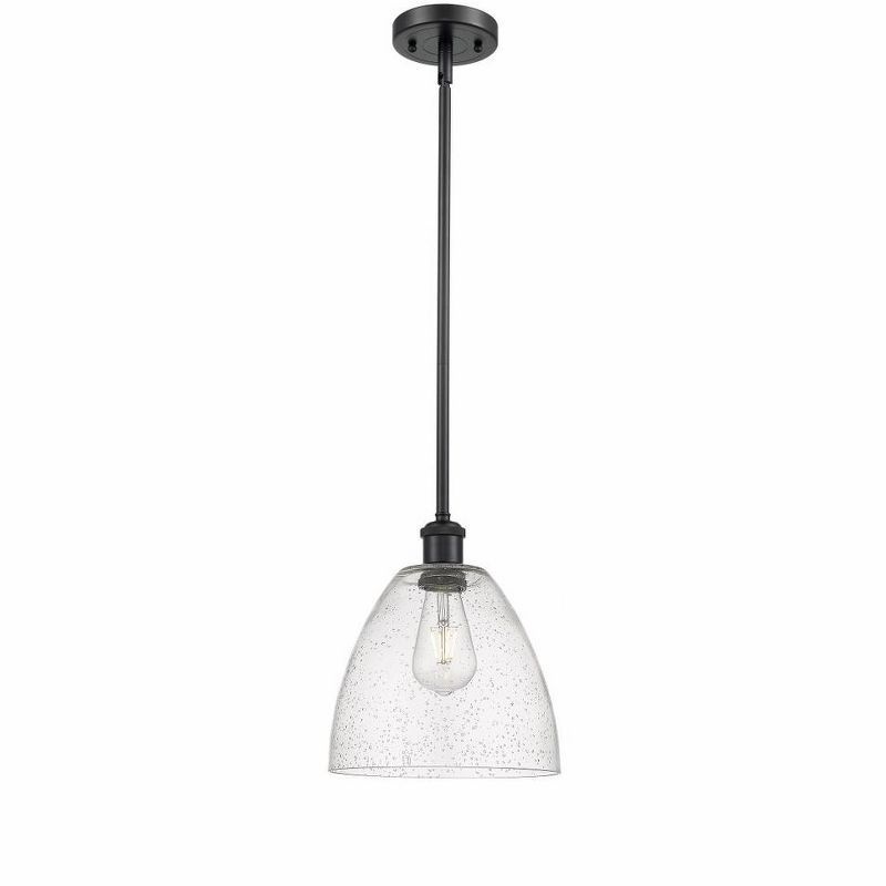 Bristol Matte Black 9" Mini Pendant with Seedy Glass