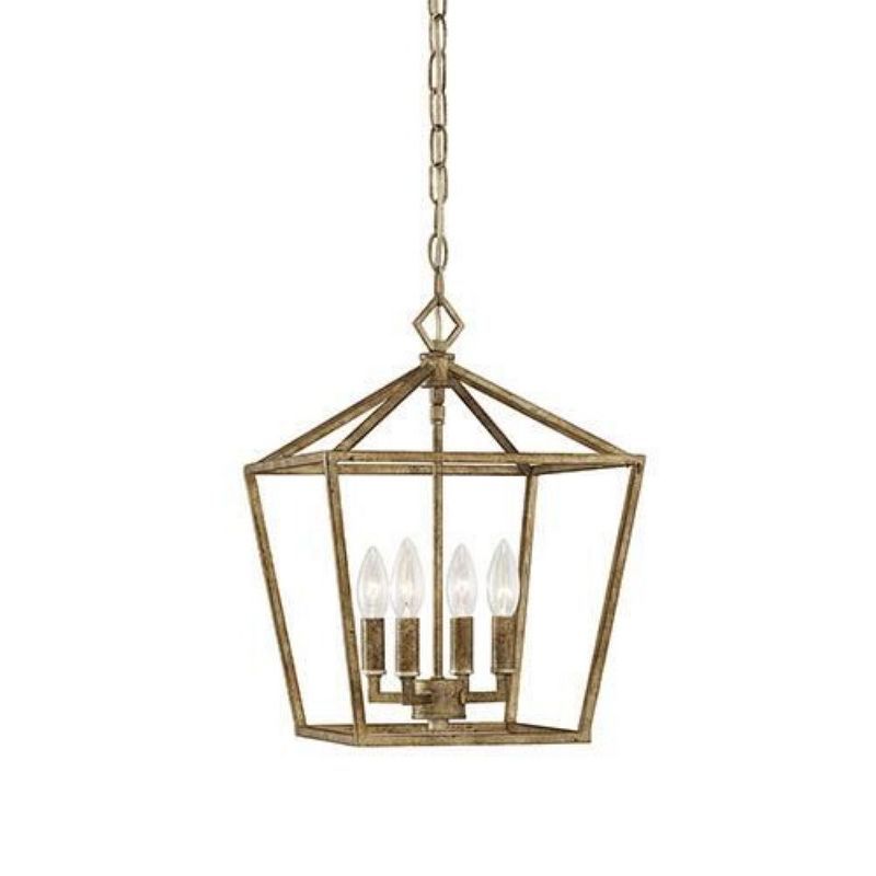 Vintage Gold Glass 4-Light Pendant, 12" x 18"