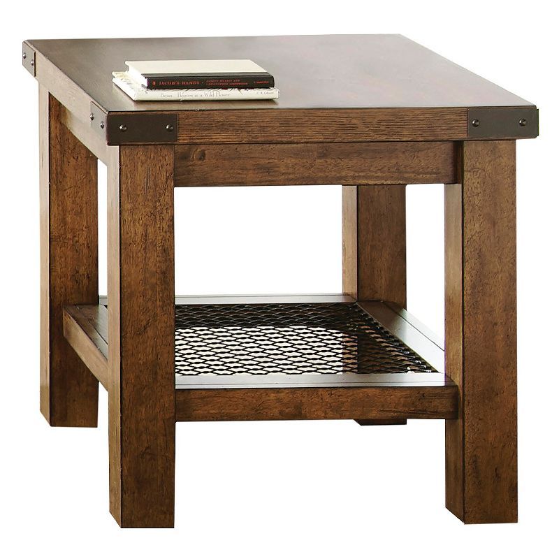 Distressed Oak and Metal Industrial Square End Table