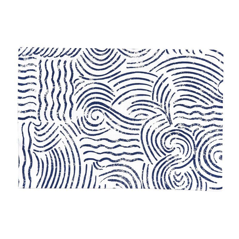 Stamped Shore Blue and White Cotton Placemats Set