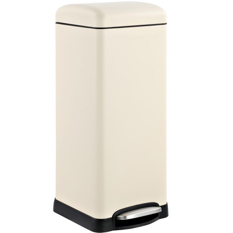 Almond Retro 8-Gallon Step-Open Trash Can with Steel Pedal