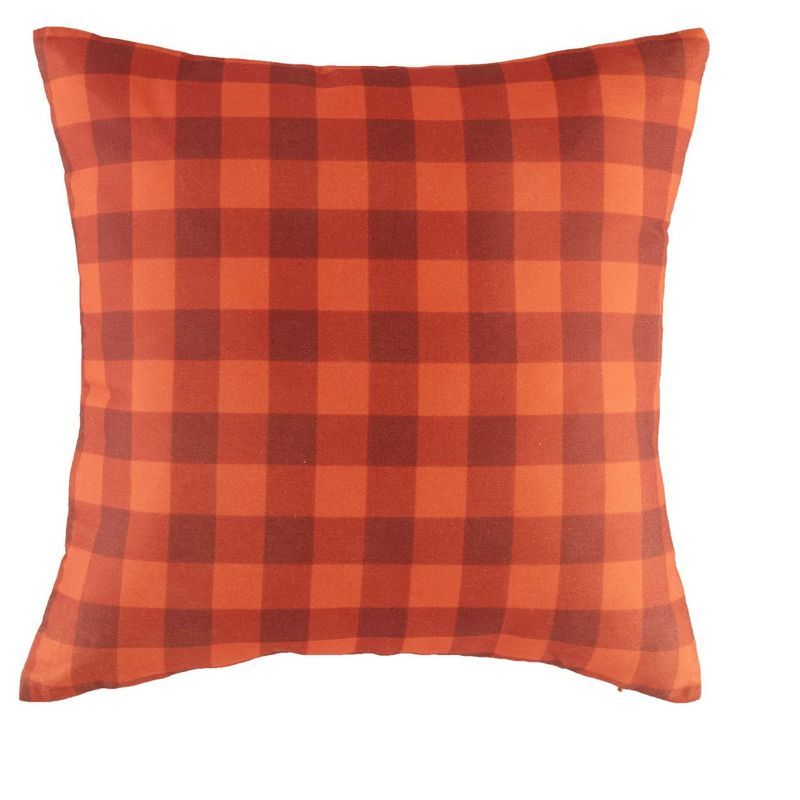 18" Orange Plaid Polyester Throw Pillow