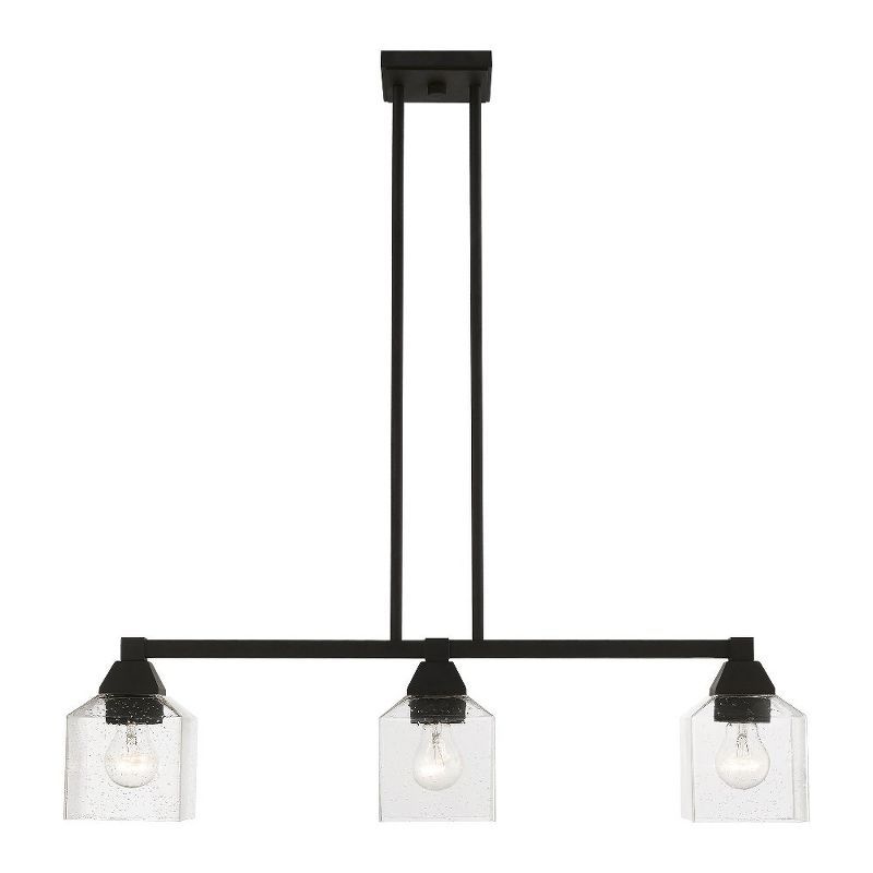 Aragon Black Steel 3-Light Linear Chandelier with Clear Seeded Glass