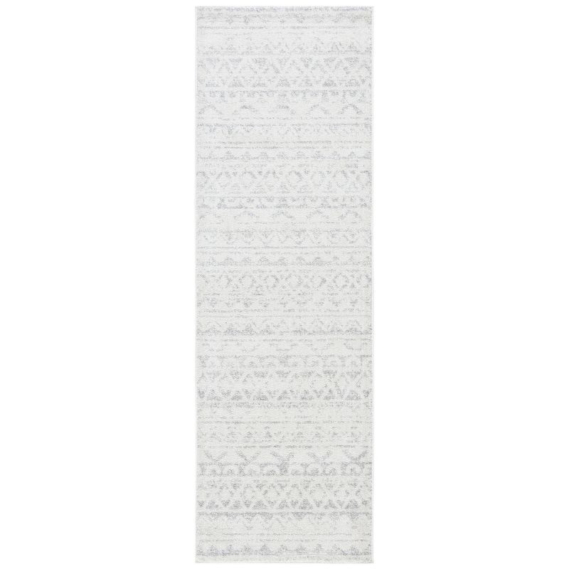 Ivory and Silver Hand-knotted Synthetic Runner Rug