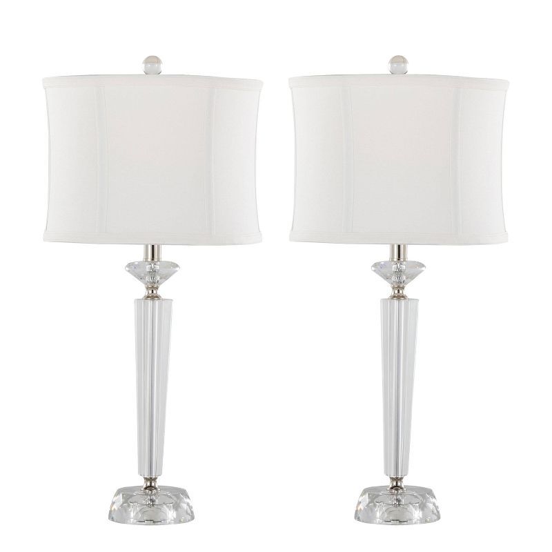 Set of 2 White Crystal Table Lamps with Drum Shades