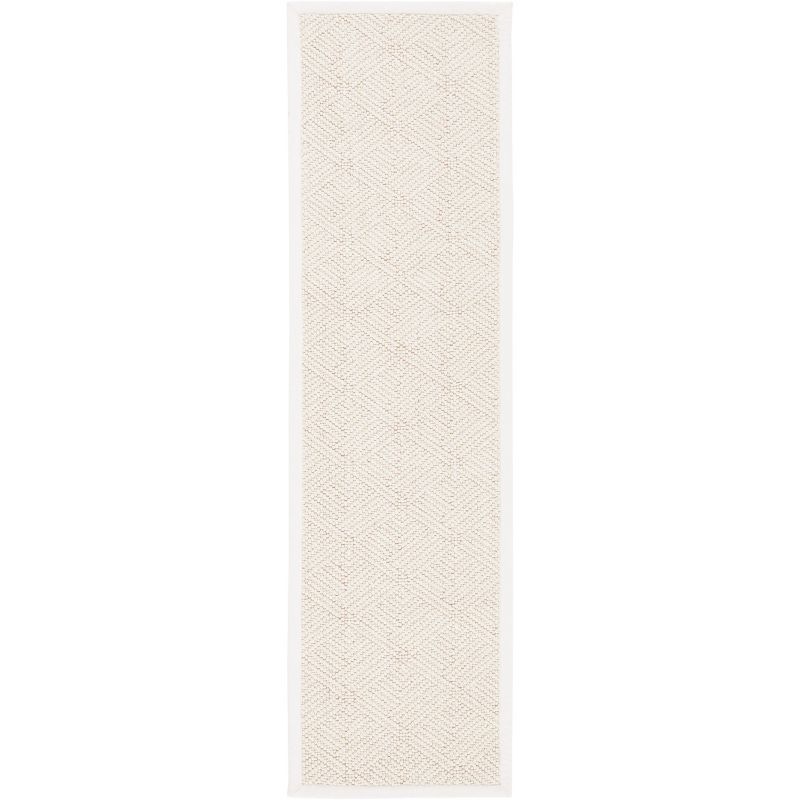 Ivory Geometric Flat Woven Wool Runner Rug, 2' x 12'