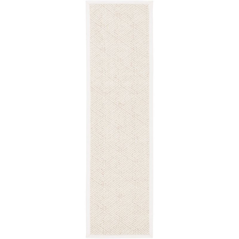 Ivory Geometric Flat Woven Wool Runner Rug, 2' x 12'