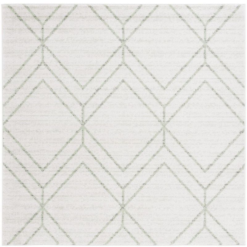 Ivory and Sage Geometric Hand-knotted Synthetic Square Rug