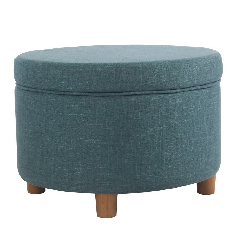 Teal Classic Round Storage Ottoman with Honey Oak Legs