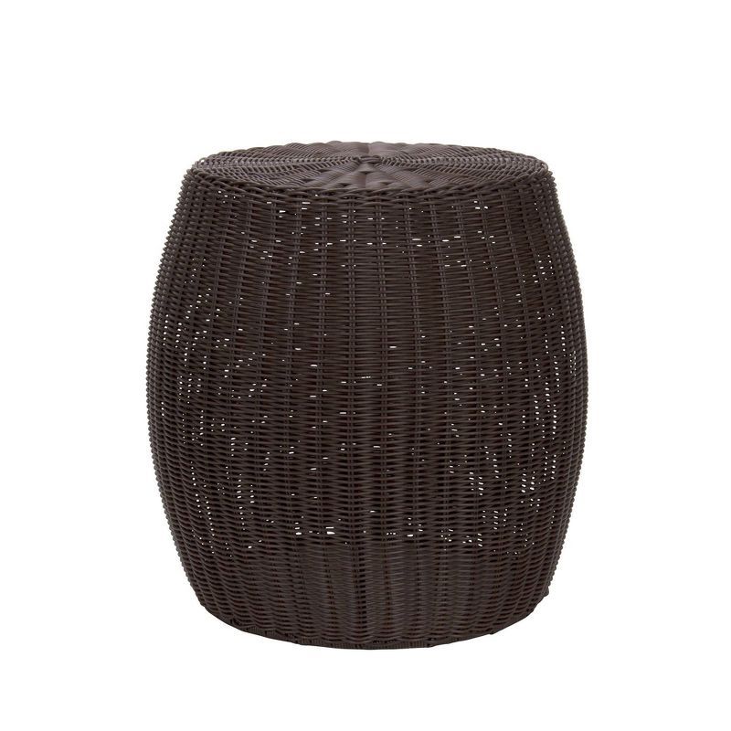 Brown Resin Wicker Barrel Side Table