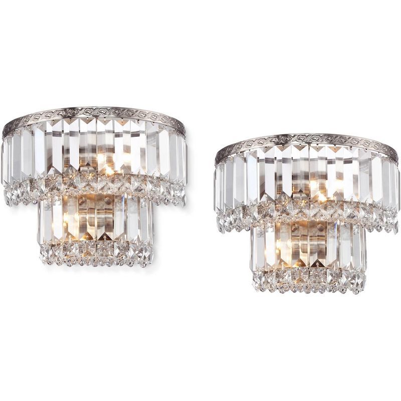 Vienna Satin Nickel and Crystal Wall Sconce Set