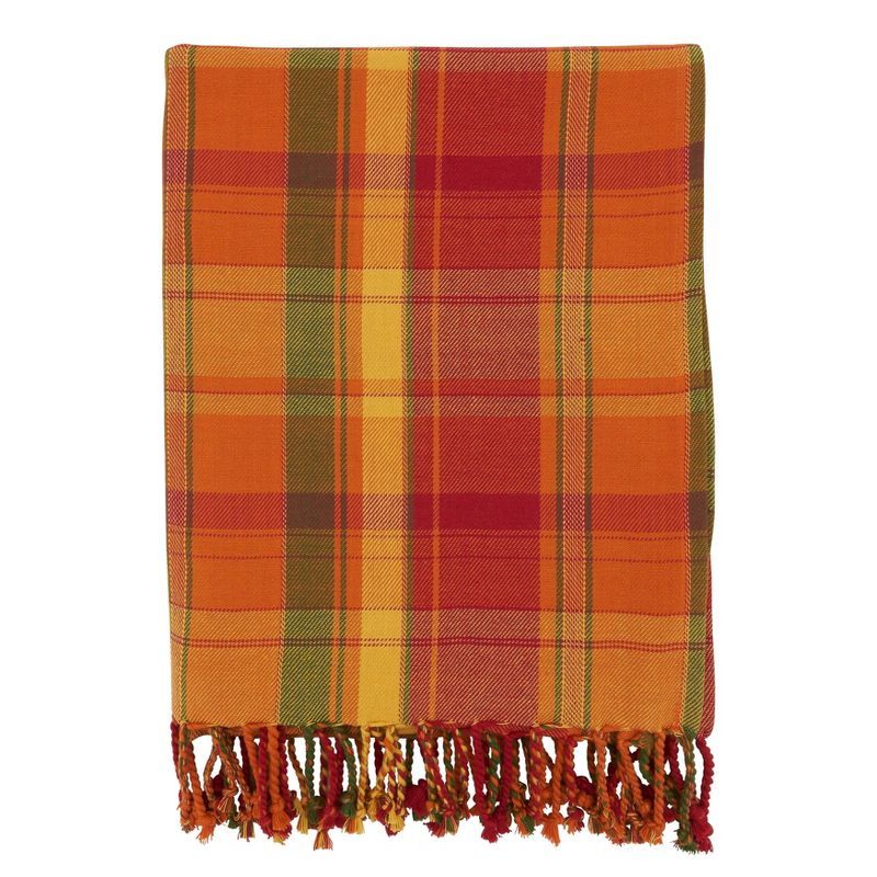 Terracotta Harvest Plaid Cotton Throw Blanket with Tassels