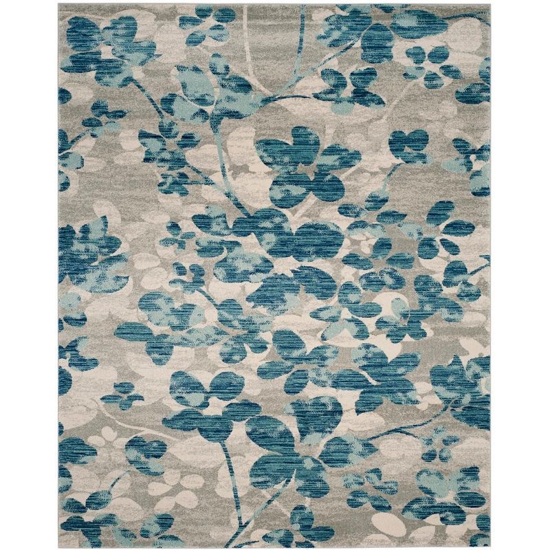 Elegant Gray Floral 9' x 12' Synthetic Easy-Care Area Rug