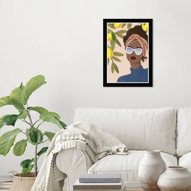 Lemon Vibes Yellow Fashion Portrait Framed Canvas Art