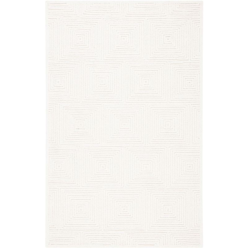 Ivory Geometric Handmade Wool Round Tufted Rug