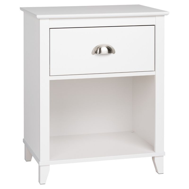 White Tall 1-Drawer Nightstand with Open Shelf