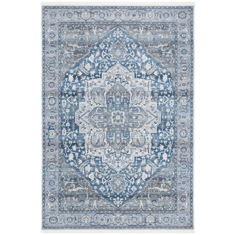 Charcoal and Blue Vintage Persian 4' x 6' Synthetic Area Rug