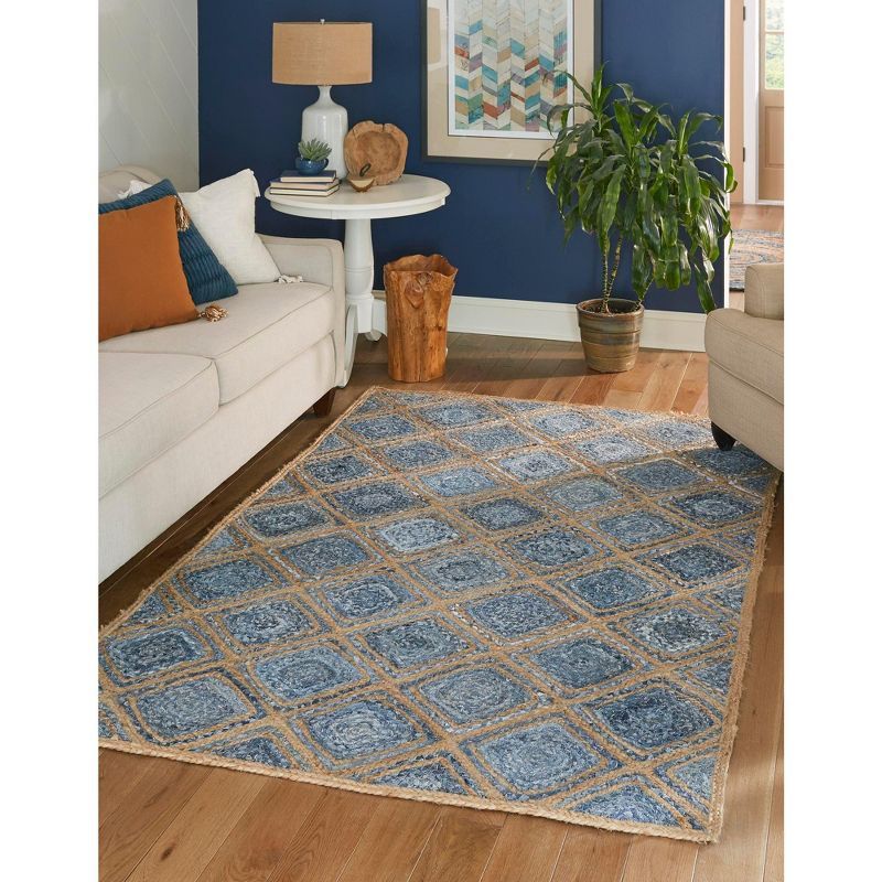 Blue and Beige Handmade Braided Jute Area Rug