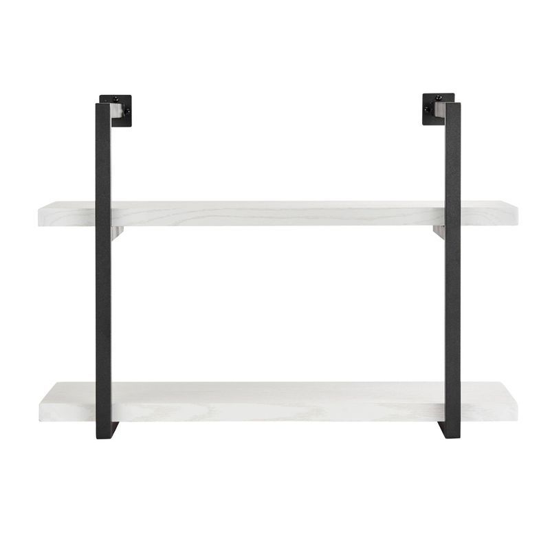 White Birch and Black Iron 2-Tier Floating Wall Shelf