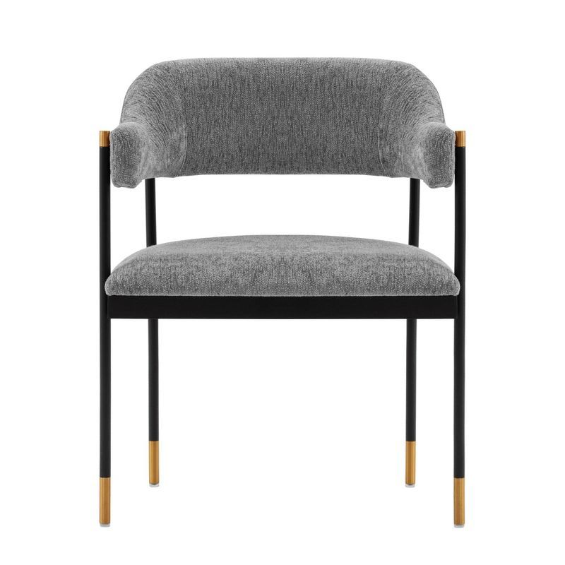 Lia Gray Boucle Upholstered Metal Dining Armchair with Gold Accents