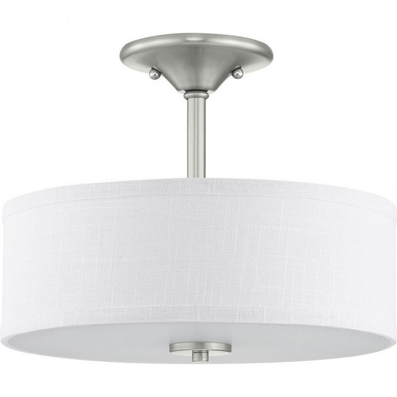Brushed Nickel Semi-Flush Mount with White Linen Shade