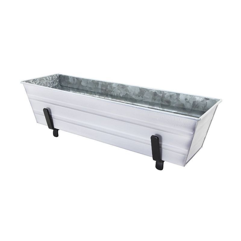 Small White Galvanized Metal Rectangular Planter Box with Brackets