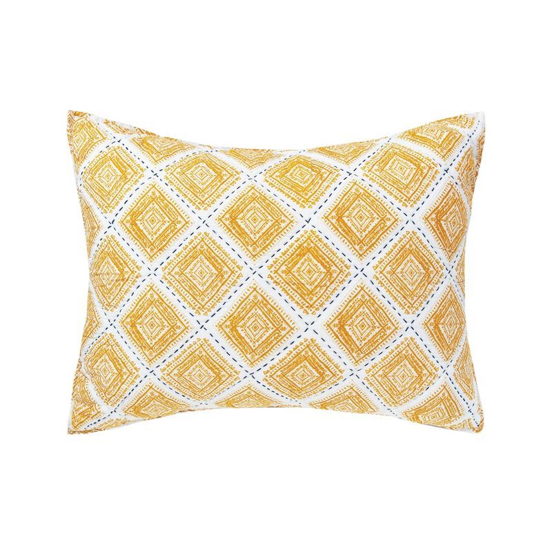 Ochre Diamond Geometric Cotton Standard Sham with Stitching