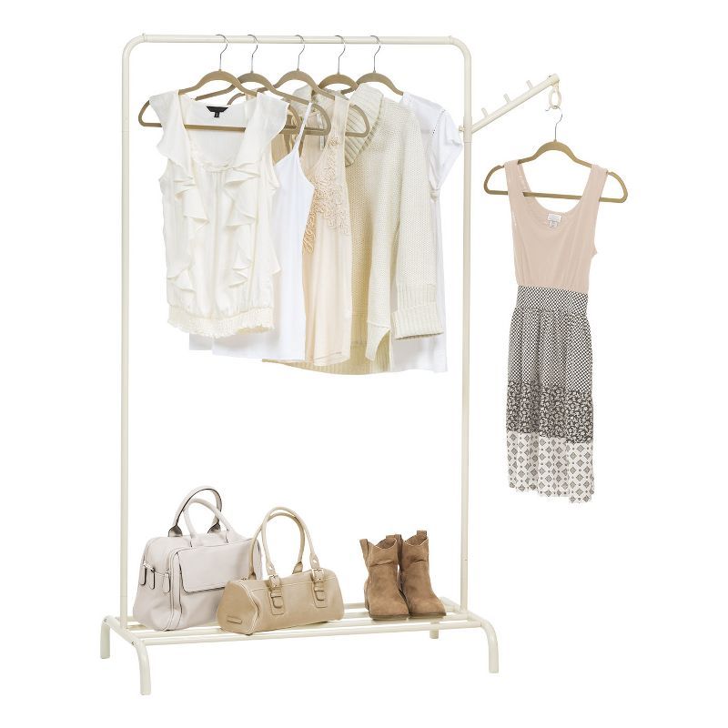 White Metal Garment Rack with Adjustable Hanger and Shelf