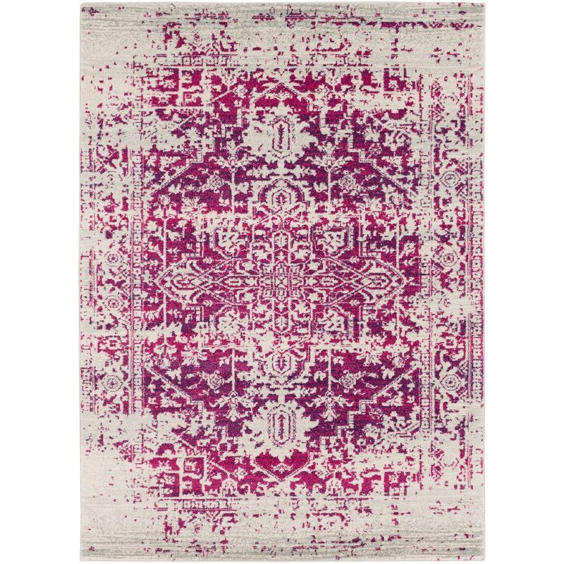 Vibrant Purple and Red Floral Motif Rectangular Rug