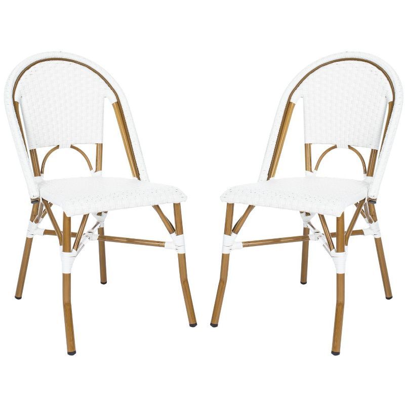 Salcha Coastal White & Light Brown PE Wicker Bistro Side Chair, Set of 2